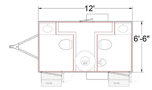 floorplan of 12' mobile restroom