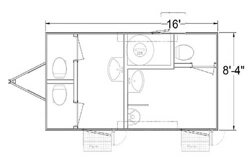 floorplan of 16' mobile restroom