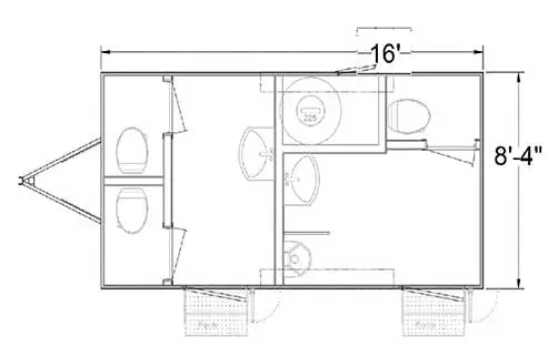 floorplan of 16' mobile restroom