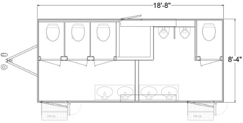 floorplan of 18' mobile restroom